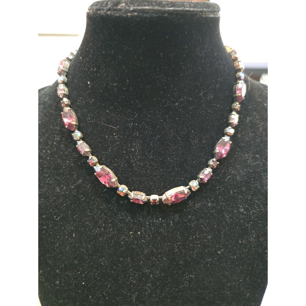 Vintage Atlantis Necklace Chocker Pink Rhinestone AB Made in Germany